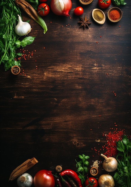 Photo vue de dessus de différents légumes avec champ de texte sur l'ancien tableau