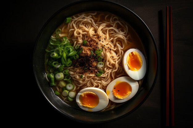 Photo vue de dessus de l'IA générative de la soupe Ramen