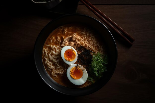 Photo vue de dessus de l'IA générative de la soupe Ramen