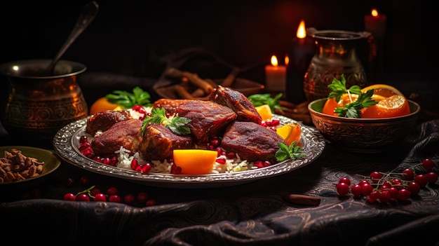 Photo photo vue du dessus du tableau image de la décoration ramadan kareem dattes fruits