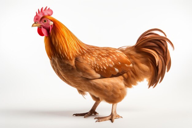 photo de vue latérale d'un poulet hyper réaliste sur un fond blanc