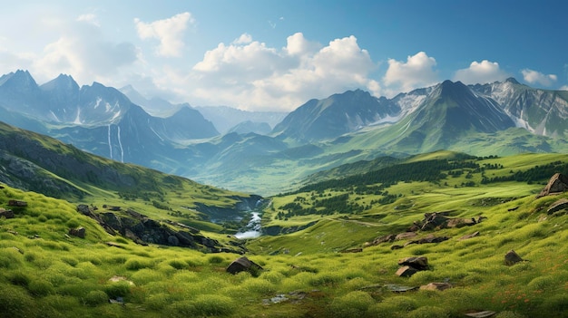 Une photo d'une vue panoramique sur des terres montagneuses