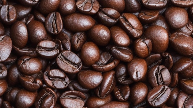 photo vue rapprochée de grains de café frais torréfiés sombres sur fond de graines de café