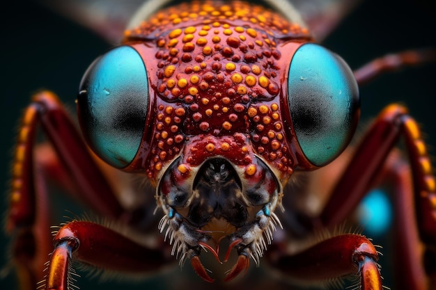 Photo des yeux composés d'un coléoptère curieux IA générative