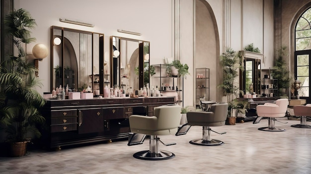 Une photo d'une zone de coiffure chic d'un salon de beauté