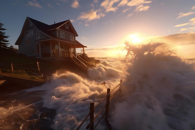 Photo de la zone côtière inondée par la tempête