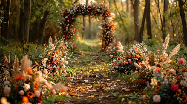 Photo de la zone de fleurs dans l'arc de fleurs de la forêt