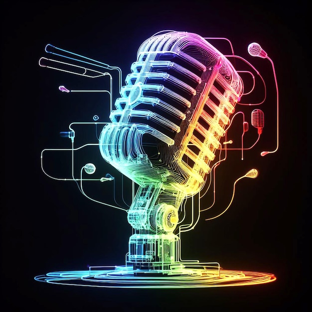 un photogramme transparent multicolore de microphone