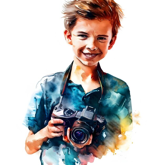 Un photographe d'aquarelle tenant un appareil photo