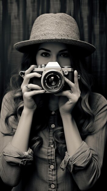 Photographe et caméra d'art en noir et blanc