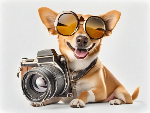 Photographe chien isolé sur fond blanc