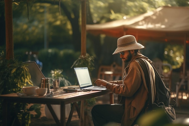 Photographe indépendant travaillant à l'extérieur