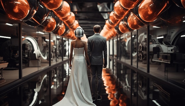 Photographe de mariage dans l'espace mariage futuriste