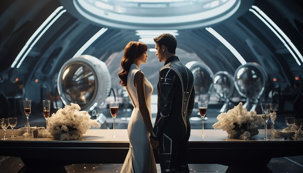 Photographe de mariage dans l'espace mariage futuriste