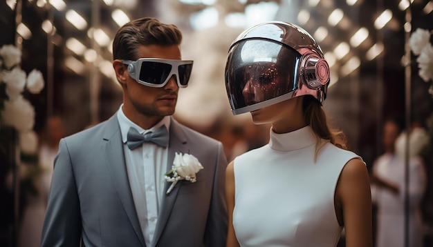 Photographe de mariage dans l'espace mariage futuriste