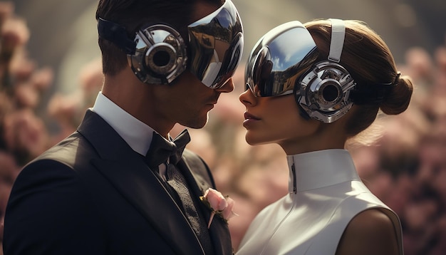 Photographe de mariage dans l'espace mariage futuriste