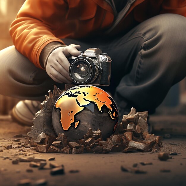 Photographe professionnel de la Journée mondiale de la photographie prenant des photos