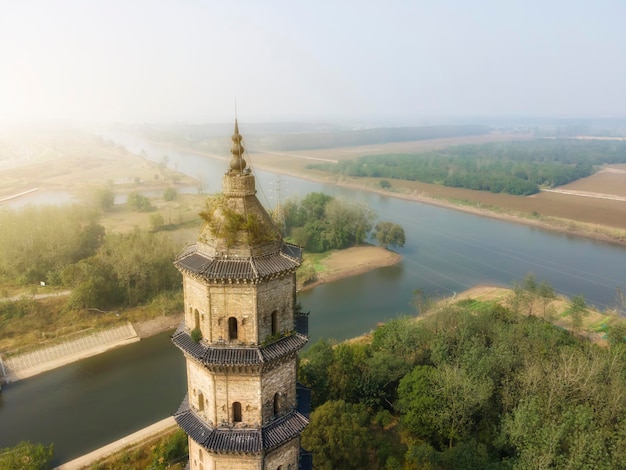 Photographie aérienne des bâtiments historiques et anciens de Chizhou Myuinta