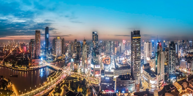 Photographie aérienne Chine Ningbo ville moderne paysage vue de nuit