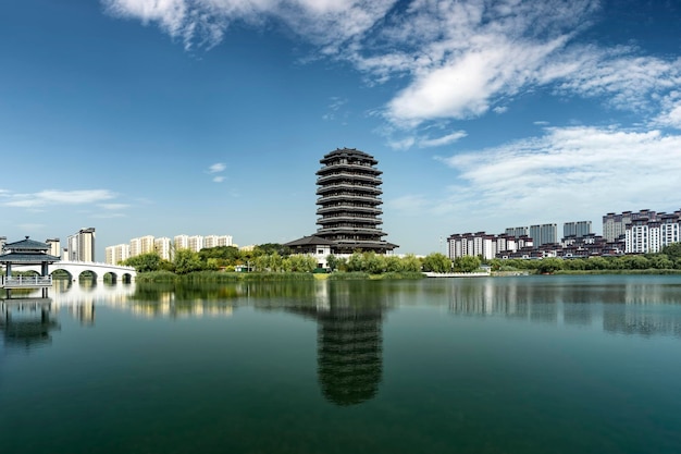 Photographie aérienne du lac du parc de la ville