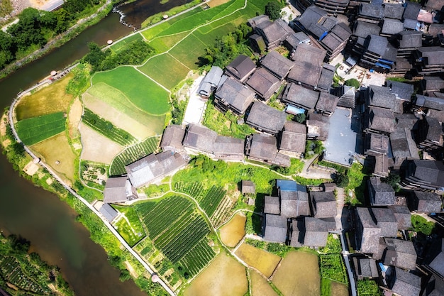 Photographie aérienne du panorama des paysages pastoraux de Liuzhou Sanjiang Chengyang Bazhai