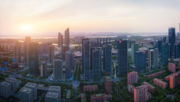 Photographie aérienne du paysage architectural du quartier central des affaires de Hexi à Nanjing