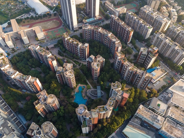 Photographie aérienne du paysage architectural urbain le long de la rivière des Perles à Guangzhou