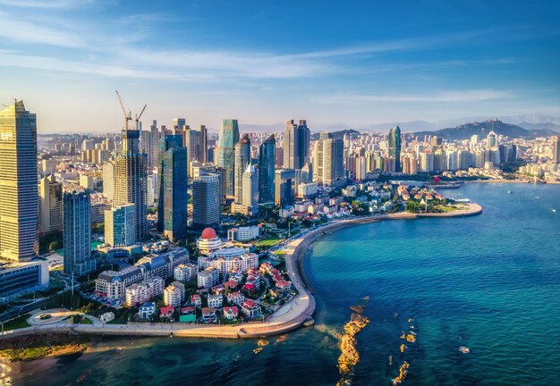 Photographie aérienne du paysage côtier de la ville de Qingdao