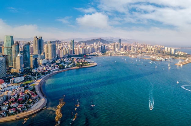 Photographie aérienne du paysage côtier de la ville de Qingdao