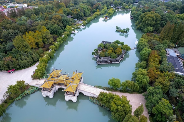 Photographie aérienne du paysage de jardin chinois à Yangzhou