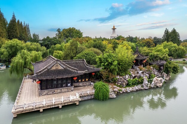 Photographie aérienne du paysage de jardin chinois à Yangzhou
