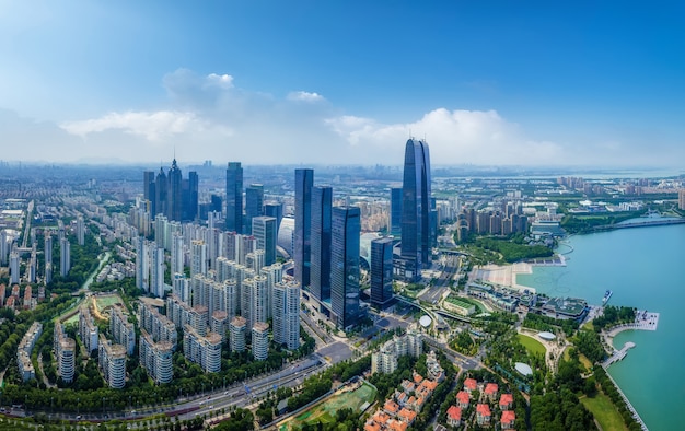 Photographie aérienne du paysage de la ville centrale de Suzhou