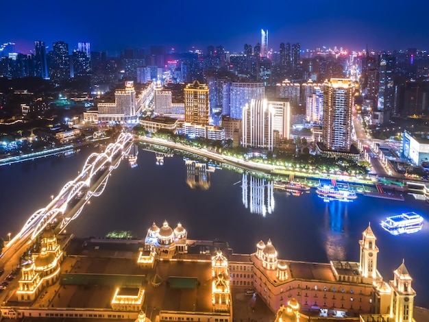 Photographie aérienne grand format de la scène nocturne de la ville de Fuzhou