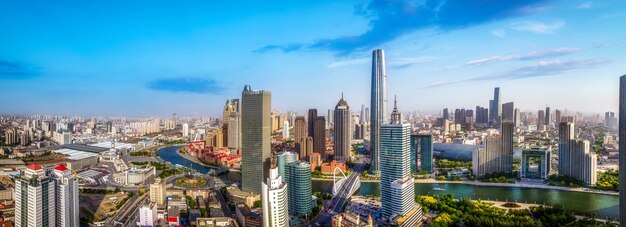 Photographie aérienne de l'horizon du paysage architectural du centre financier de Tianjin