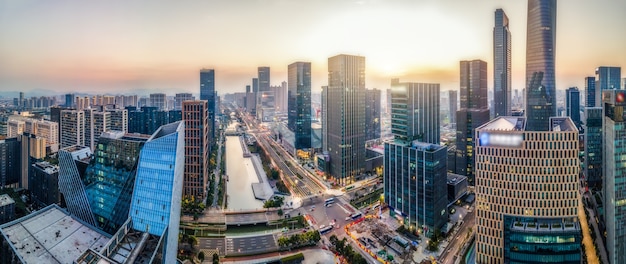 Photographie aérienne de l'horizon de paysage de l'architecture de la ville de Ningbo