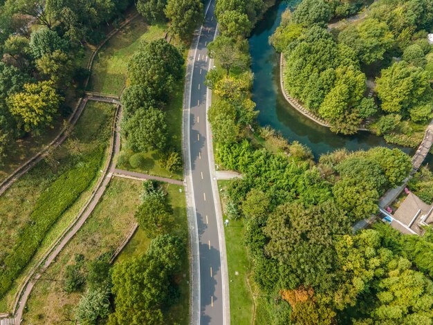 Photographie aérienne de la route forestière chinoise