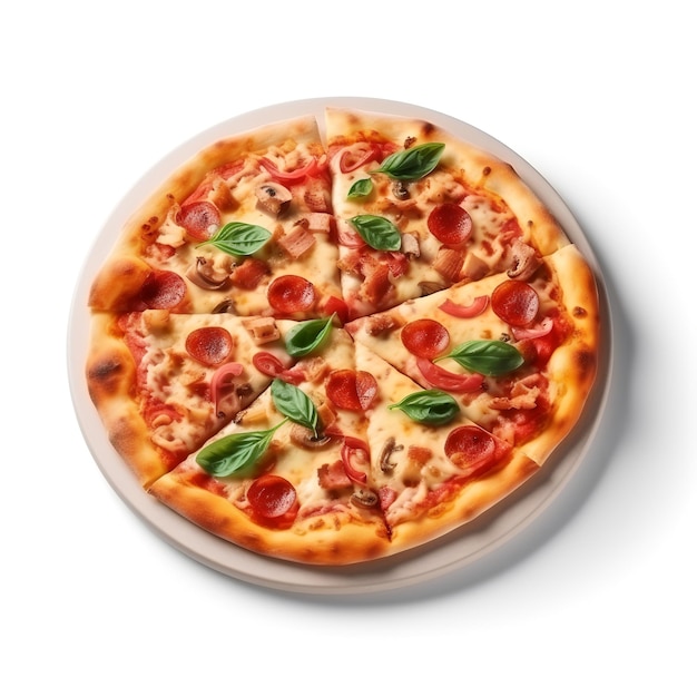 Photographie alimentaire de Pizza isolé sur fond blanc