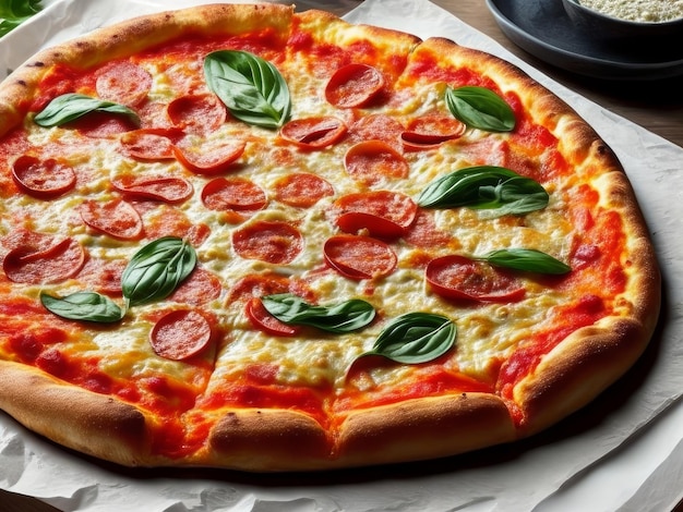 La photographie alimentaire de la pizza sur un plateau blanc est générative de l'IA