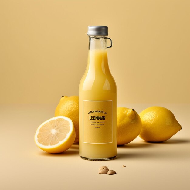 Photographie alimentaire réaliste brillant frais grand verre de jus jaune et cocktail