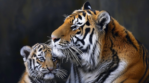 Photographie d'animaux tigre avec son fils style photoréalisme