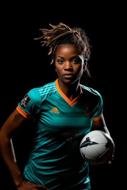 photographie d'une belle femme jouant au football