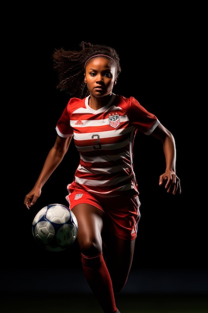 photographie d'une belle femme jouant au football