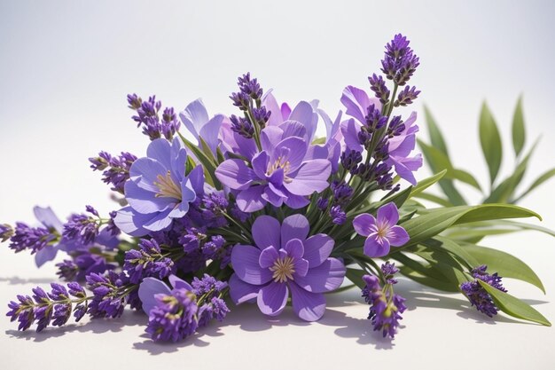 Photographie d'un bouquet de fleurs de lavande sur un fond blanc