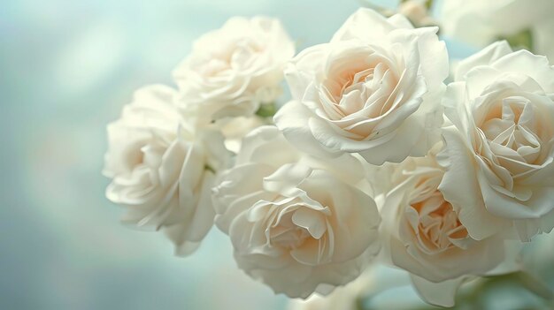 Photographie d'un bouquet horizontal de roses blanches génératif ai