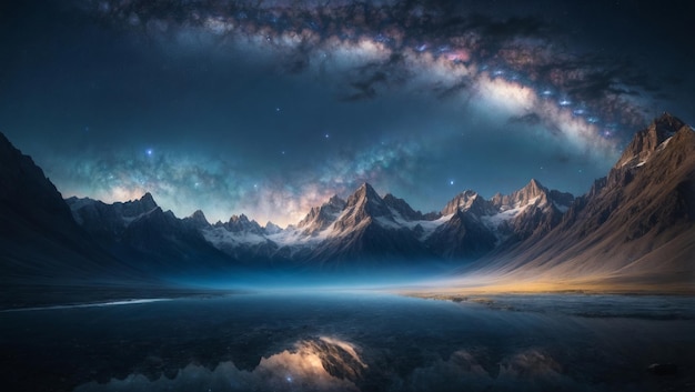 La photographie capture la beauté estivale d'un paysage de montagne sous un ciel étoilé.