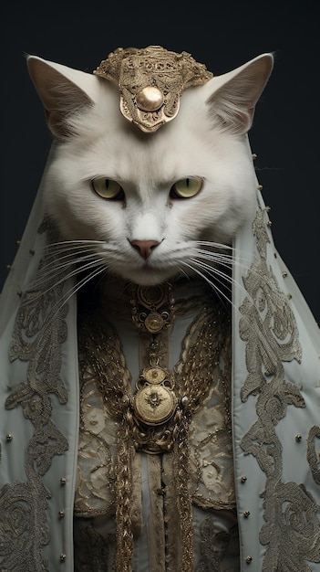 Photographie d'un chat en tenue Renaissance