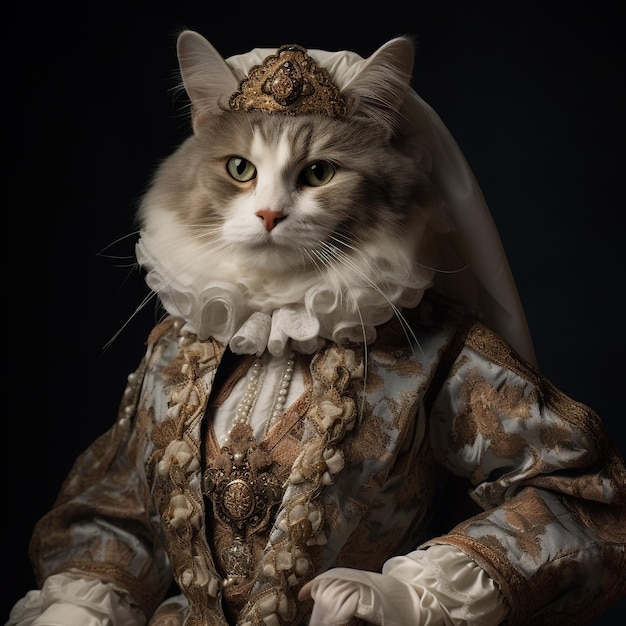 Photographie d'un chat en tenue Renaissance