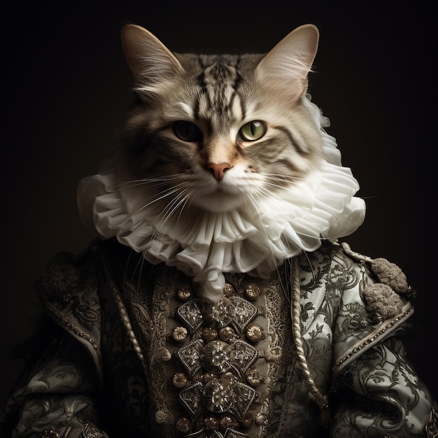 Photographie d'un chat en tenue Renaissance