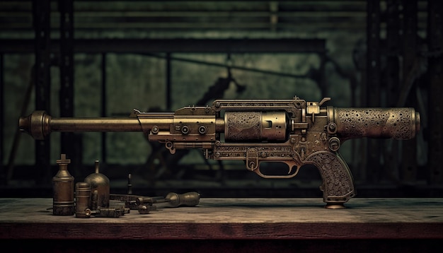 Photo photographie cinématographique d'une arme à feu dans le temps avec la technologie generative ai