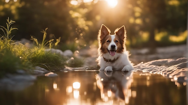 Photographie Cinématographique De Chien Sur La Jungle Près De L'eau